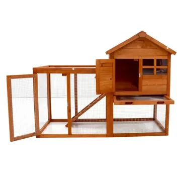 Natural Solid Wood Rabbit Hutch with Chicken Nesting Box