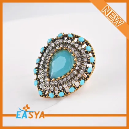 Fashion Turquoise Crystal Rhinestone Teardrop Rings