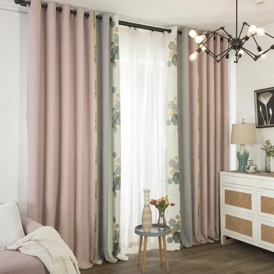 High-end Chenille Fabric Living Room Curtains with Blackout Geometric Patchwork Design