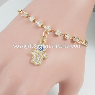 Women Fatima Evil Eye Bergamo Hand Rhinestone Chain Bracelet Bangle Fine Jewelry