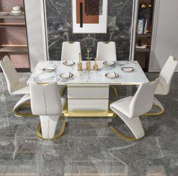 Juego de comedor de mármol de madera maciza minimalista nórdica moderna para apartamentos pequeños