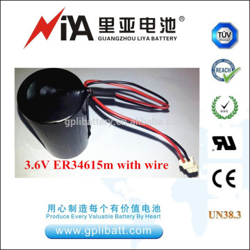 3.6V D size ER34615M spiral type battery with connectors