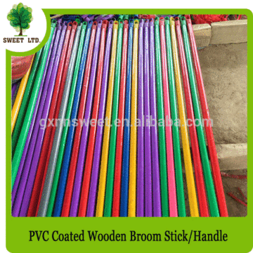 Wholesales PVC covered wooden long handle form broom with italian screw