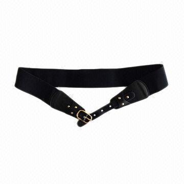 Elastic Belt with PU Ends and Metal Buckle, Made of 100% Alloy