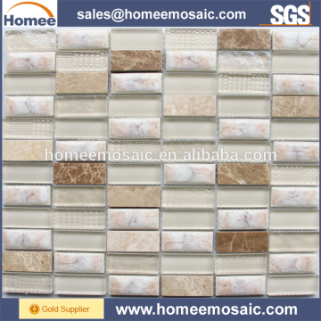 Thickness 8mm White Color Glass Mix Stone and Ceramic Mosaic Tile