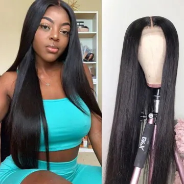 8-30 inch Straight Cheap Lace Human Hair Wig Transparent 4*4 Lace Closure Wig Pre Plucked 180% Density Lace Wig For Black Woman
