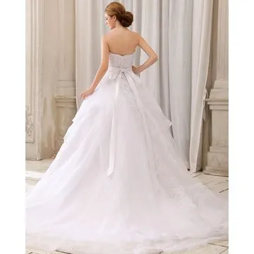 Long puffy ruffled organza skirt ball gown wedding dress, 2014