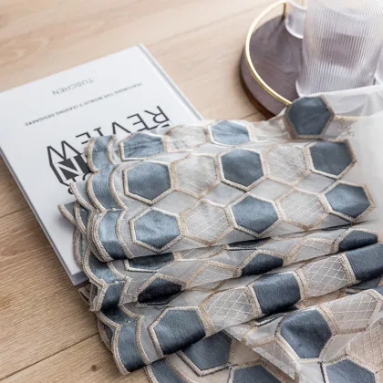 Modern White Sheer Navy Embroidered Curtains