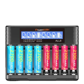 ALL8-S LCD Eight-Slot Battery Charger: Charges Ni-MH and 1.5V Lithium Batteries for AA and AAA