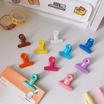 Japanese Style Retro Pink Round Tail Clip: Metal Long Tail Clip for Office Storage, Perfect for Ticket and Paper Files