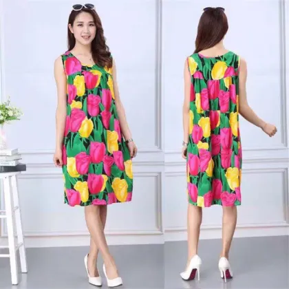 Summer Cotton Silk Pajamas for Middle-Aged and Elderly Ladies