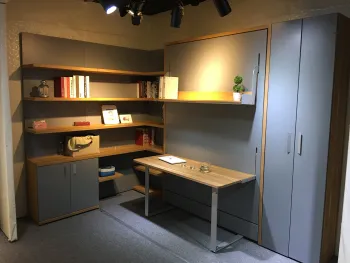 Vertical wall bed mechanism hardware with desk and bookshelf