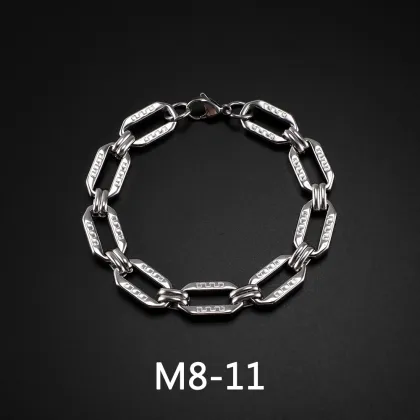 Steel-Tone Titanium Great Wall Embossed Diamond Bracelet