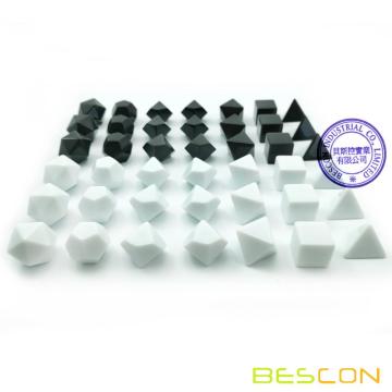 Jeu d&#39;artiste 42pcs de jeux de dés polyphédral vierge Bescon, couleurs unies noire et blanche dans un ensemble complet de 7, 3 jeux pour chaque couleur