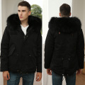 Hochwertige Herren Parka Jacke Schwarz Pelz Custom