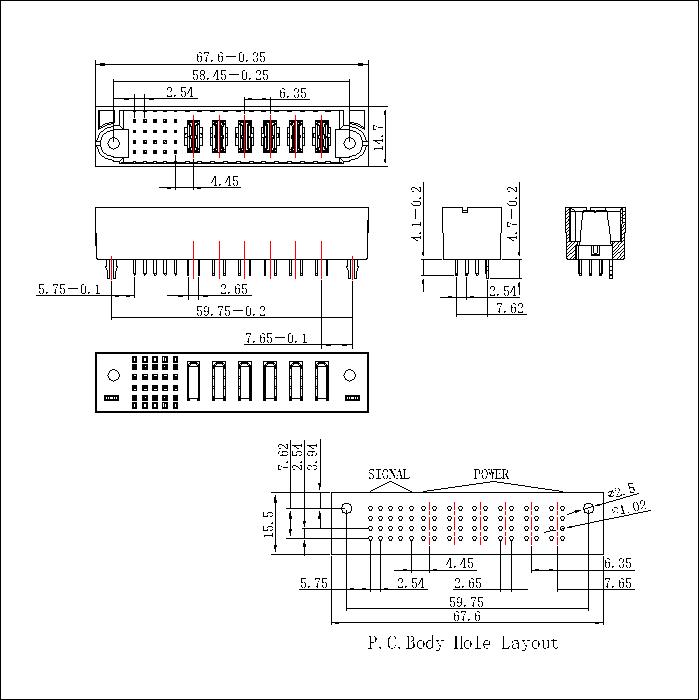 PSPM6.35S-0620G0G0AEX 6.35MM 6P Power+20P Signal Male Straight Dip Power Connector