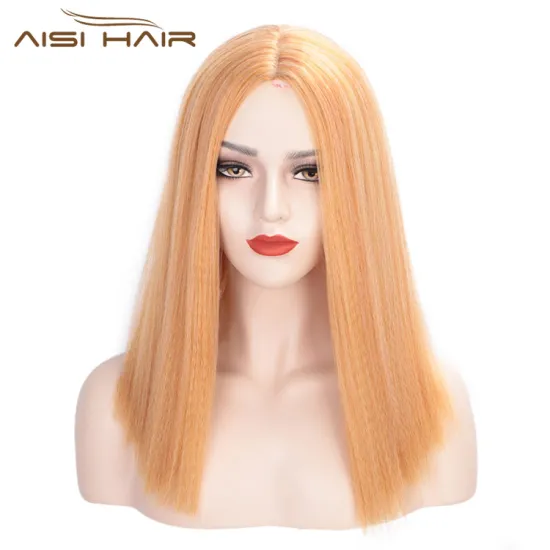 Aisi Hair Synthetic Yaki Middle Part Short Bob Wigs Brown Color Heat Resistant Synthetic Fiber Machine Made Wigs for Women