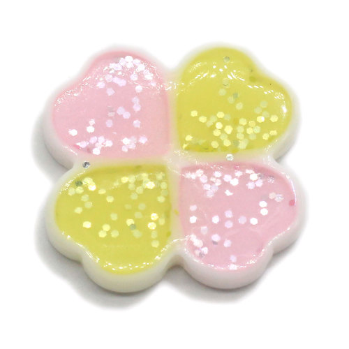 100Pcs 19MM Clover Flower Resin Cabochon For Hair Bow Center Glitter Flat Back Resin Cabochons DIY Jewelry Making Scrapbooking