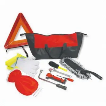 Vehicle Tools Set with Fiber Bag, Cable Booster, Flashlight, Cotton Glove, Safety Hammer and Wrench