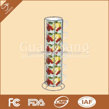 set of 6 220cc porcelain tea/coffee straight cup with metal stand ceramics straight cup in color box Item No.GY-VB-217
