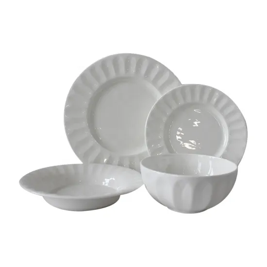 12PCS White Porcelain Dinner Sets White Ceramic Plates