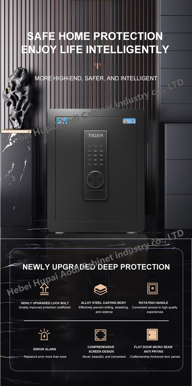 Fingerprint safe is a new and upgraded product with advanced protection factor. It is made of alloy steel casting body, which ensures a strong and durable housing and effectively prevents violent damage such as drilling and smashing. This safe is equipped with a swivel handle, which is very easy to use and can be opened quickly.