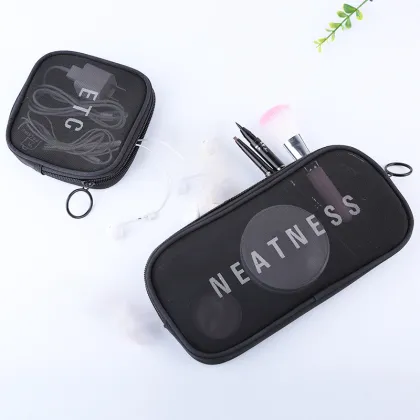 3-Piece Set: Durable Nylon Mesh Makeup Brush Bag - Travel Organizer for Makeup, Trousse de Maquillage, Washable Makeup & Beauty Bag