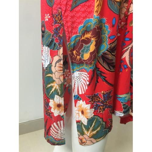 Printed Viscose Dress in Color Red