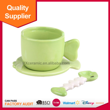Made in China selling hand-painted fishbone ceramic coffee cup with dish