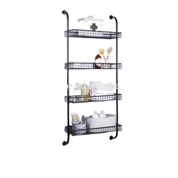 Industrial Style Powder Coated Wrought Iron 4-Tier Metal Wall Shelves