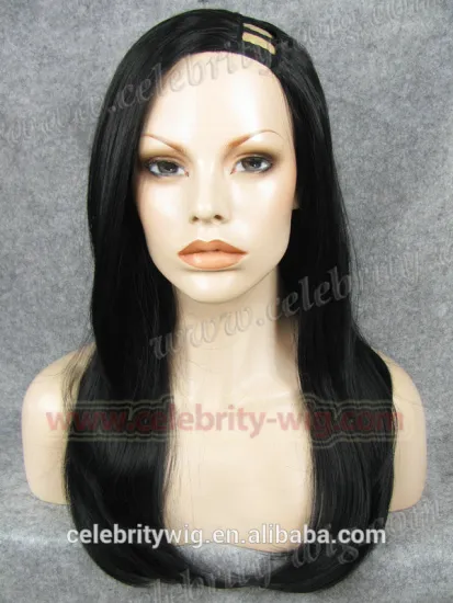 Long straight jet black synthetic u part wig in hot sell