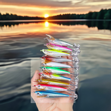 9G/10 ซม. แนวนอนสีกุ้งเก๋ ๆ ที่มีตะขอปลาหมึกสำหรับแม่น้ำและการตกปลาในลำธาร