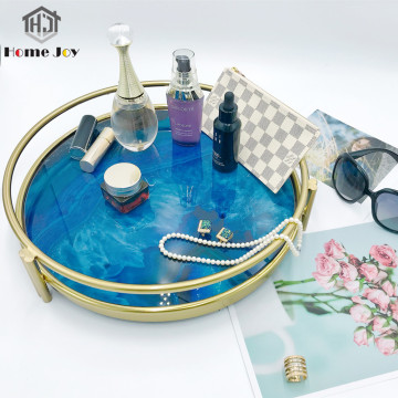 Metal and Glass Round Home Decor Tray for Bedrooms and Rooms