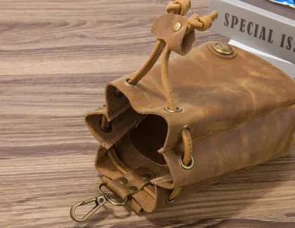 Men's Outdoor Sports Cowhide Waist Bag for Cycling and Storage