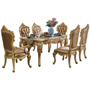 Luxury Marble Top Solid Wood Round Dining Table Set with 6 Chairs