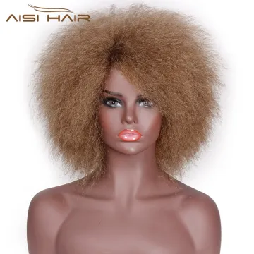 Aisi Hair Kinky Curly short Afro Wigs 6inch Brown Color Heat Resistant Fiber Synthetic Short Wigs For Women