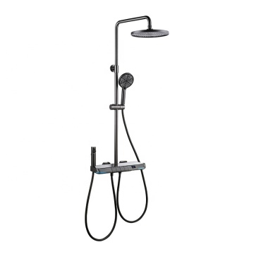 Round Digital Display Thermostatic Shower Set with 4 Gear Options and Rainfall Shower Kit for Bathroom