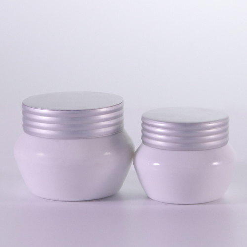 Opal white cream jar with silver screw cap