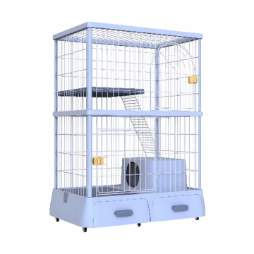 Foldable Double Deck Cat Cage Detachable Metal Enclosure Plastic Tray for Indoor Outdoor Travel