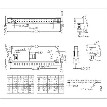 2.54mm (.100") Pitch Ejector Header Dual Row Straight DIP with lever