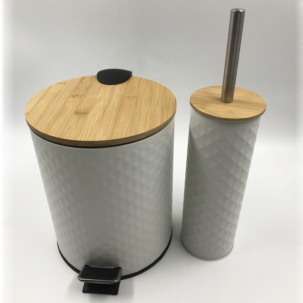 Bamboo Lid Pedal Trash Can