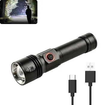 High Lumens 100,000 Long-Range USB-C Rechargeable Tactical LED Flashlight with Zoom Function