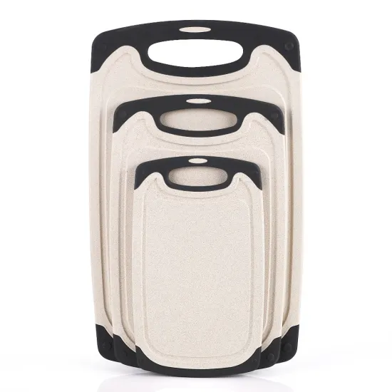 3-Piece Non-Slip Multipurpose Meat Chopping Board Set with Handles - Plastic Cutting Boards