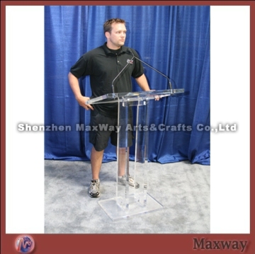 Clear square stable lucite/acrylic lectern with microphones