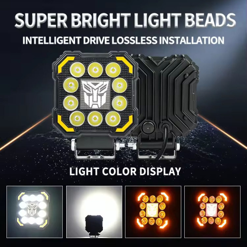 LIUHJG 12-80V 10 Lens Square Motorcycle Sport Light RGB Auxiliary Motorcycle Led Work Light