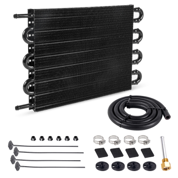 Universal 8 Row Aluminum Transmission Oil Cooler Kit with Auto-manual Radiator Converter