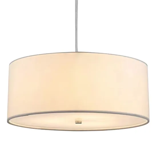 UL Listed Modern White Drum Pendant Light Fixture with Fabric Shade for Ceiling