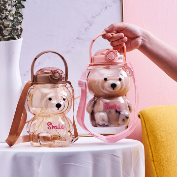 Cute Teddy Bears Design Portable Large Capacity Water Bottle with Straw for Summer Students