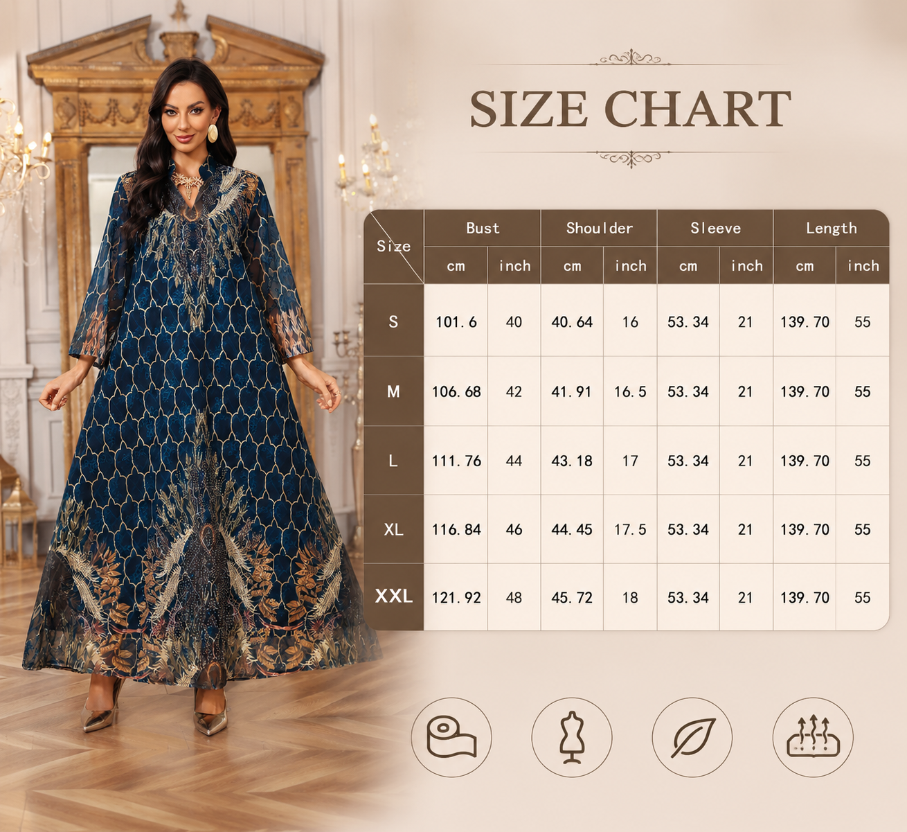Embroidered Print Abaya Long Dress
