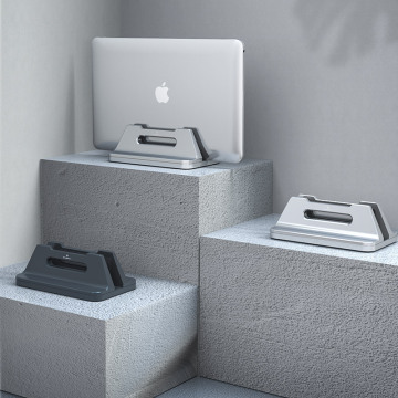 Space-Saving Adjustable Aluminum Alloy + Silicone Vertical Laptop Stand for Anti-Slip Notebook & MacBook Pro